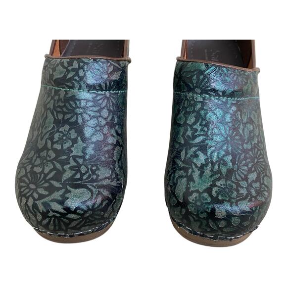 Sanita Green Floral Leather Professional Nursing Work Clogs Women's EU 35 US 4 - Picture 15 of 15